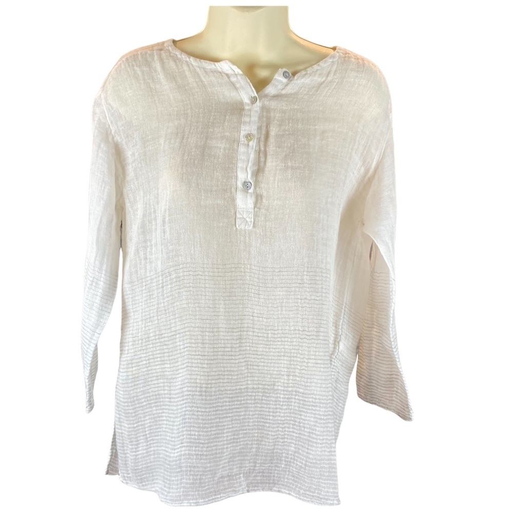 Eileen Fisher Womens White Linen Tunic Top
